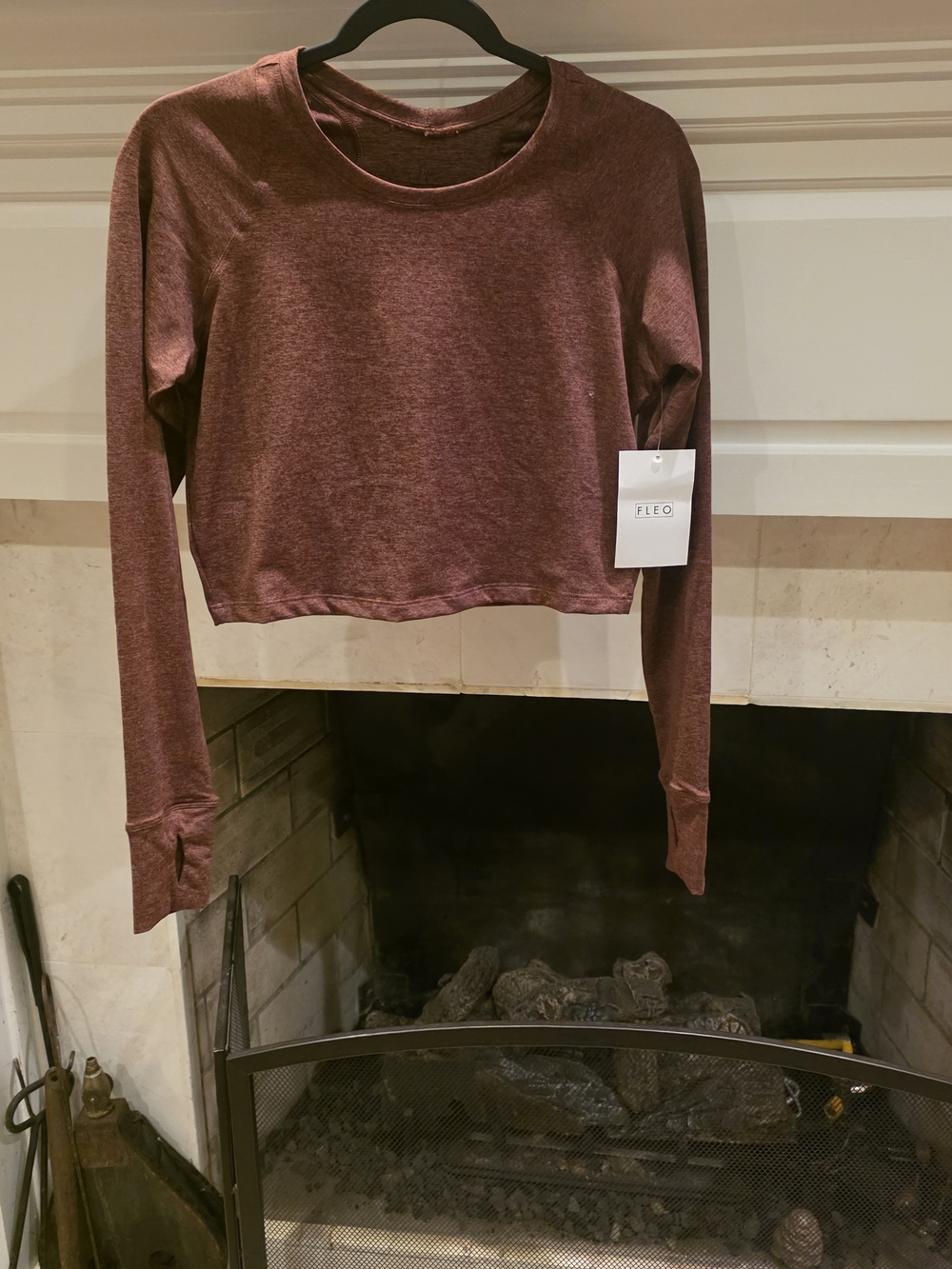 FLEO Women's Long Sleeve Crop Top in Heather Brown